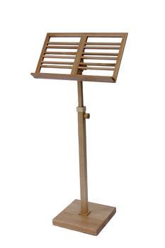 Bild: Notenständer AllegroKlare Form, stilvolles Design, schlicht und zeitlos
&nbsp;&nbsp;Höhe: 75 cm bis 130 cmAblage: 30 cm hoch und 55 cm breitEs werden 2 Magnetknöpfe, natürlich in gleicher Holzart, mitgeliefert, welche rechts und links der Ablage den Notenblättern zusätzlichen Halt geben.
